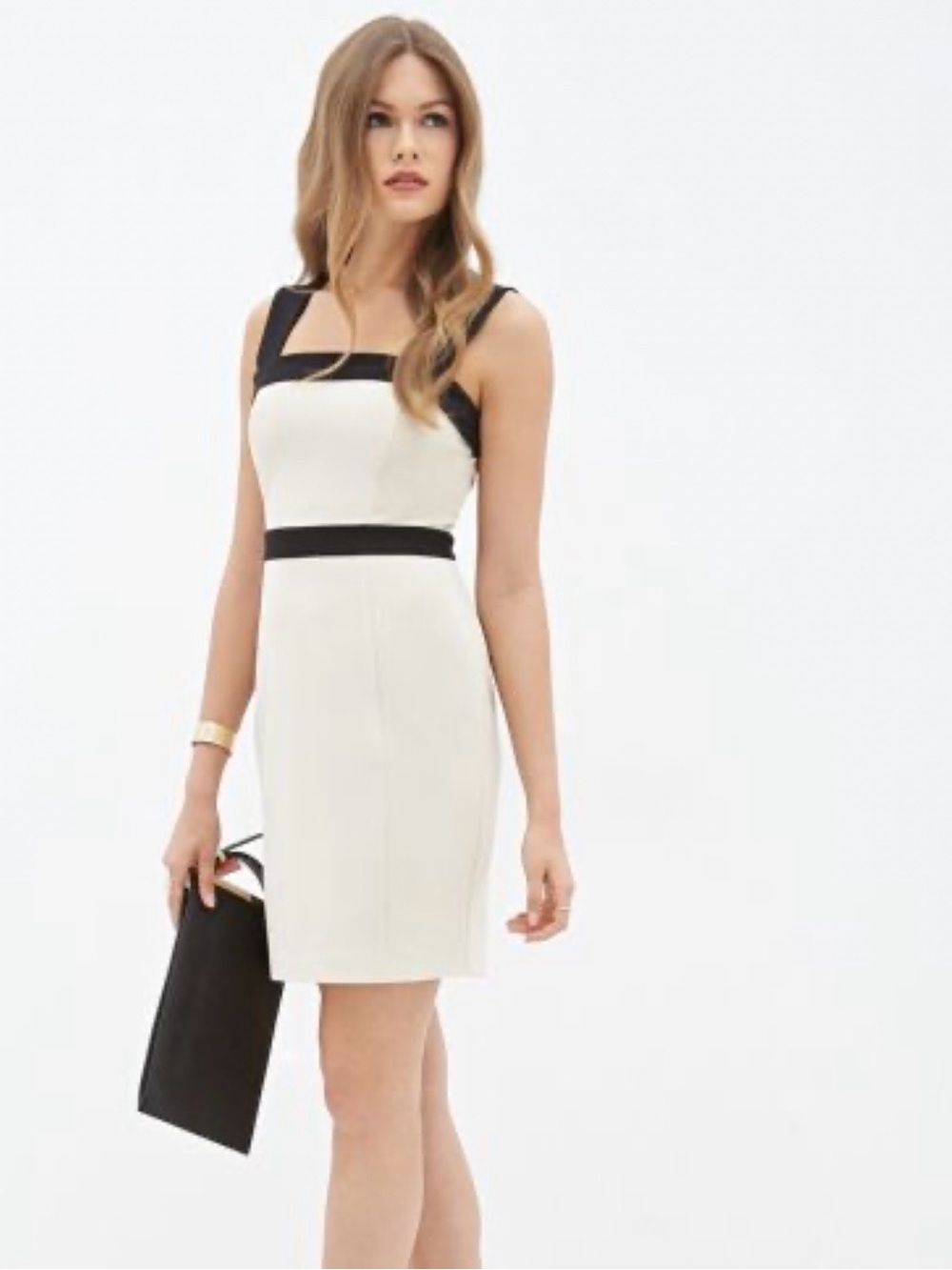 Retro Mod Minimalist Black Cream Bustier Midi Dress Forever 21 Size L
